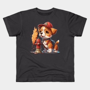 Firefighter dog of the fire hydrant Kids T-Shirt